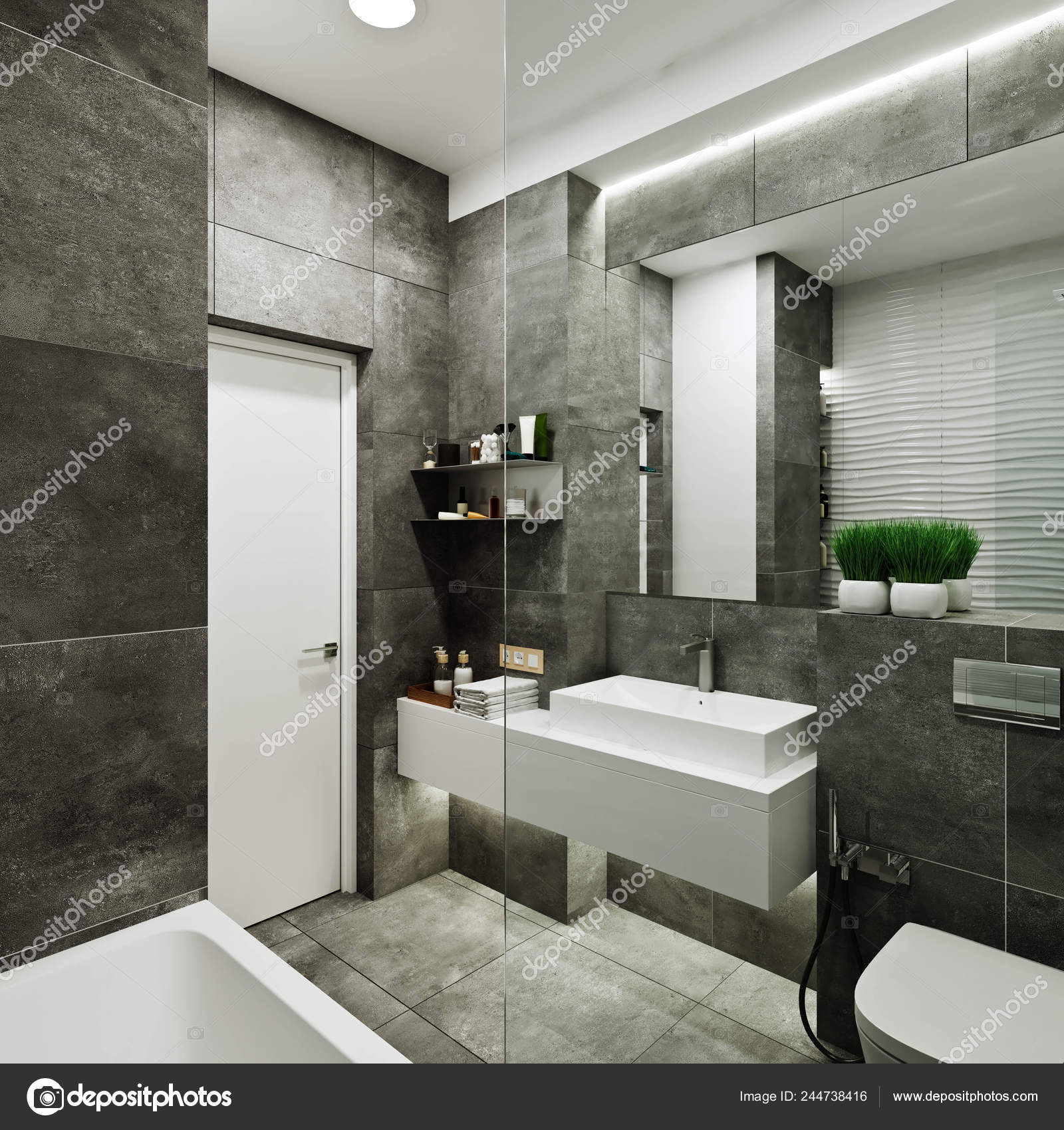 Modern Bathroom Design With Tiles Under, Modern Bathroom Tile