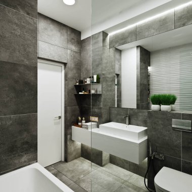 Modern Banyo Tasarım döşeme altında beton ve dalga ile