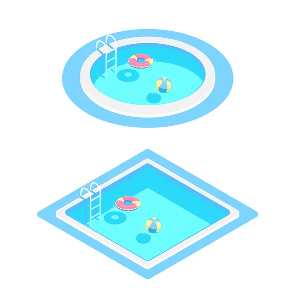 Isometrische Zwembad Met Een Trap Helder Water Zomervakantie Bij Het — Stockvector