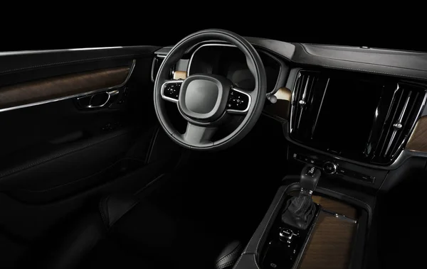 Donkere Luxe Auto Interieur Stuurwiel Schuifhendel Dashboard Auto Interieur Luxe — Stockfoto