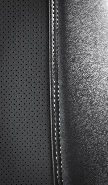 Part Black Leather Car Seat Detail Focus Stitch — Stock Photo, Image