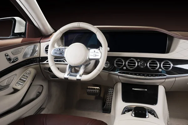 Modernes Luxusauto Interieur Lenkrad Schalthebel Und Armaturenbrett Luxus Innenraum Des — Stockfoto