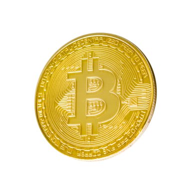 Bitcoin. Madeni para. Dijital para birimi. Kripto para birimi. Bitcoin sembollü altın para, beyaz arkaplanda izole edilmiş, kırpma yolu