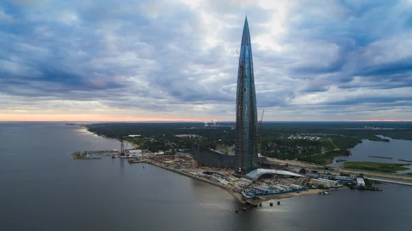 Росія Санкт Петербург Травня 2018 Повітряний Вид Будівництво Багатоцільового Центру — стокове фото