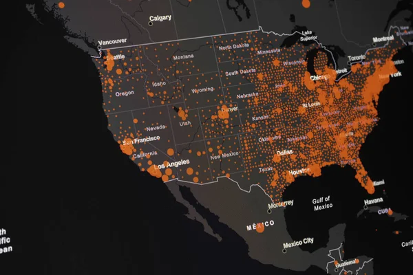 Map of Coronavirus (Covid-19), Close-up united states with Covid-19, Covid 19 usa map confirmed cases report worldwide globally