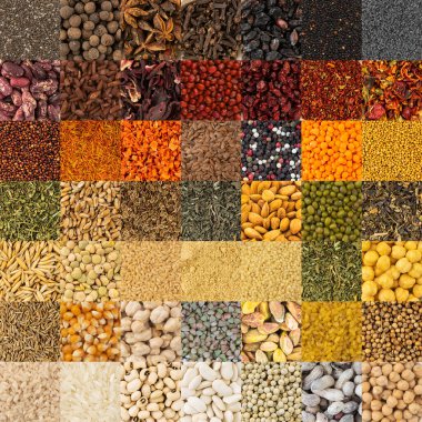 Kokulu baharat ve baharat koleksiyonu, kolaj arka planı