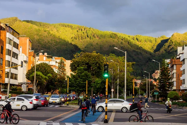 Cykelväg Norra Bogota Staden Usaquen Nära Unicentro Köpcentrum Oktober 2020 Stockbild