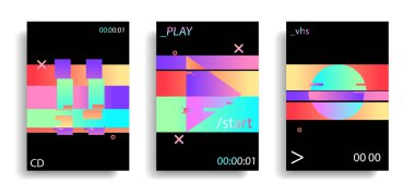 Holografik titreşen glitched elemanları oyun, daire , duraklatma bu