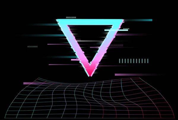 Detalle geométrico en estilo synthwave con rejilla láser de neón. Futuri. — Vector de stock