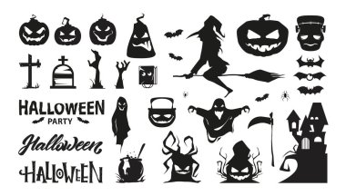 Cadılar Bayramı karakterleri. Siluet koleksiyonu. Vektör illüstrasyonu