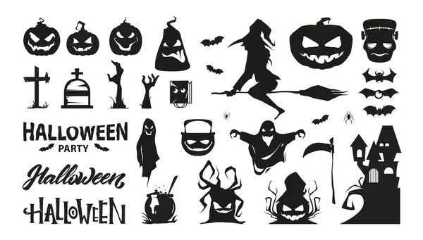 Cadılar Bayramı karakterleri. Siluet koleksiyonu. Vektör illüstrasyonu