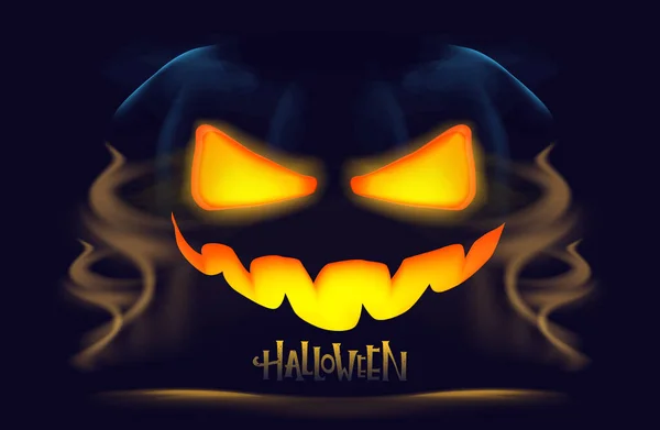 Mystisk Halloween Pumpa Med Brinnande Ögon Rök Och Nattmåne Realistisk — Stock vektor