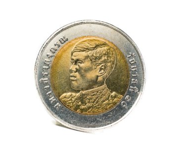 Yeni Tayland Bahtı para birimi 2018 yılında sikke, on (10) baht madalyonun ön yüzünde bir hükümdarlık Kral Rama x (10)