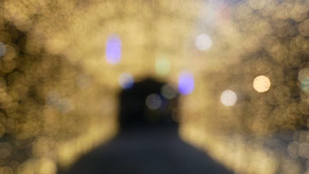 Tunnel Sfocato Giallo Oro Bokeh Luce Sfondo Sfocato Strutturato Natale — Video Stock