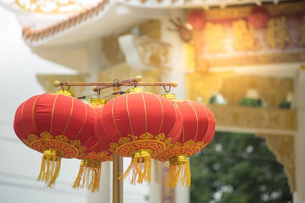 Rode Chinese Lantaarn Paal Versieren Chinese Festival Evenement Met Geel Stockfoto