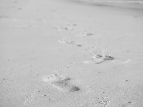 Close Αποτύπωμα Στην Άμμο Στο Φόντο Παραλία — Φωτογραφία Αρχείου