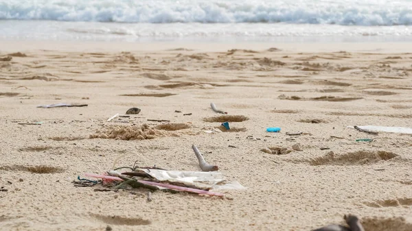 Pollution Environnement Problème Écologique Garages Plastique Déchets Sur Plage Sable — Photo