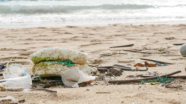 Environmental Pollution Ecological Problem Garbages Plastic Wastes Sandy Beach Tropical — Stock Photo, Image