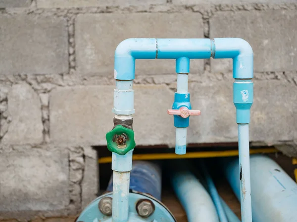 blue water pipe with valve, Plumbing work