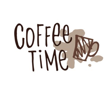 Kahve saati - el çizilmiş doodle yazı poster