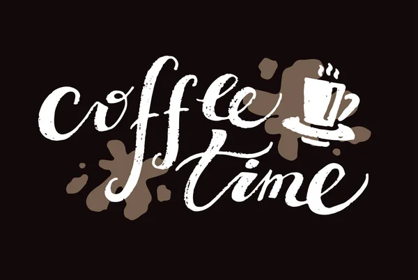 Caffè Tempo Disegnato Mano Doodle Lettering Poster — Vettoriale Stock