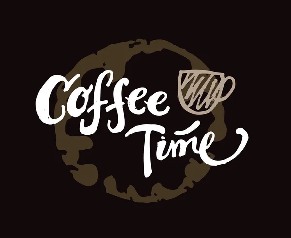 Caffè Tempo Disegnato Mano Doodle Lettering Poster — Vettoriale Stock