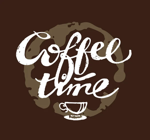 Caffè Tempo Disegnato Mano Doodle Lettering Poster — Vettoriale Stock