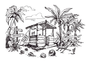 Elle çizilmiş doodle plaj afiş
