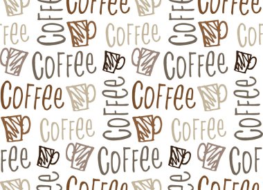 Kahve saati - elle çizilmiş doodle pettern. Kahve arka plan