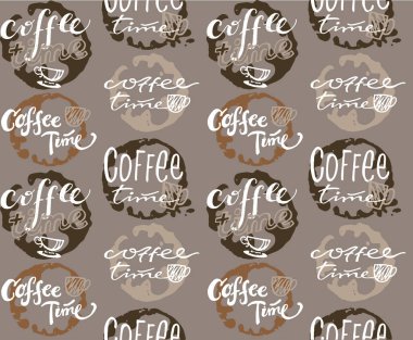 Kahve saati - elle çizilmiş doodle pettern. Kahve arka plan