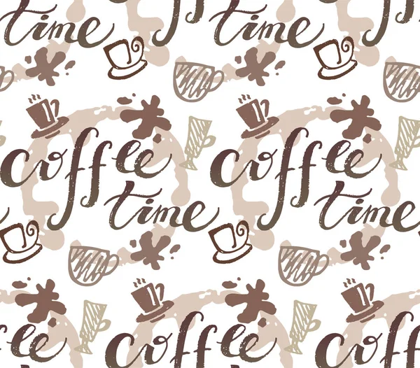 咖啡时间 手画涂鸦 Pettern 咖啡背景 — 图库矢量图片