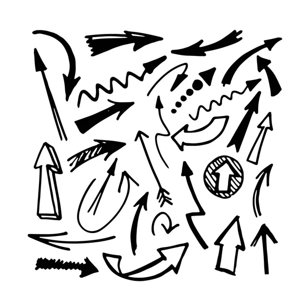 Handgezeichnetes Doodle Pfeilvektorset — Stockvektor
