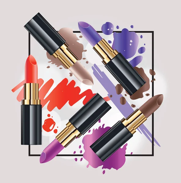 Farbe Spritzt Mode Lippenstift Verkauf Banner — Stockvektor