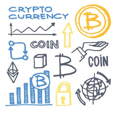 Set - Icon set kripto para birimi el çekilmiş
