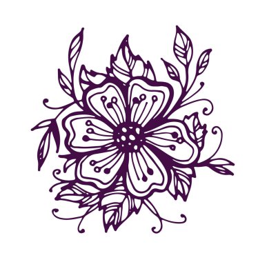 Sonbahar doodle çiçek ve yaprakları - el çekilmiş seti