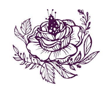 Sonbahar doodle çiçek ve yaprakları - el çekilmiş seti