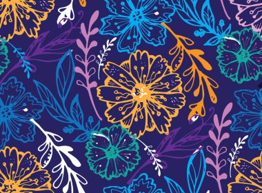 Elle çizilmiş doodle çiçek desenli arka plan