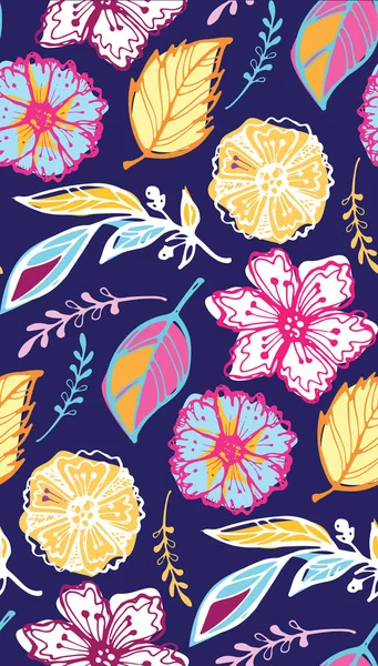 Fondo Patrón Garabato Dibujado Mano Floral Hojas Flores Textil Papel — Vector de stock