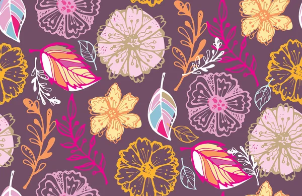 Φλοράλ Φόντο Χέρι Συρμένο Doodle Φύλλα Και Άνθη — Διανυσματικό Αρχείο