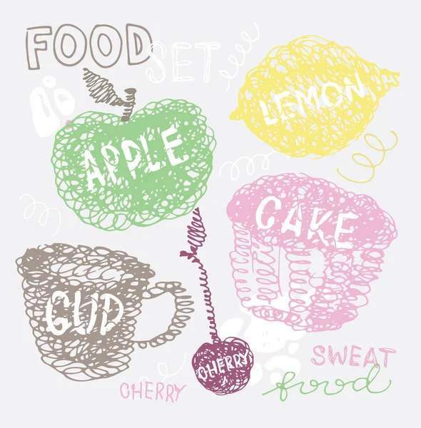 Handgezeichnetes Doodle Food Set Für Die Menüleiste Linienzeichnung — Stockvektor