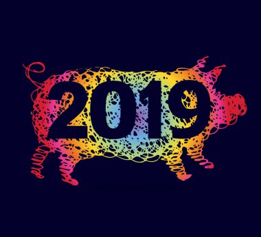 Mutlu yeni 2019 yılı - domuz elle çizilmiş karakter