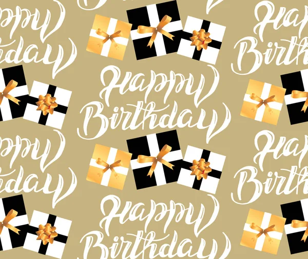 Happy birthday pattern background texture wallpaper fabric with lettering anf gift present box