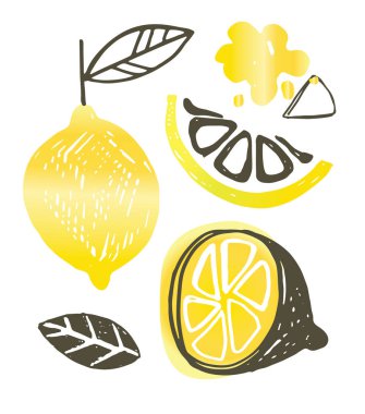 Çizilmiş doodle limon resim - limonata desen arka plan kumaş doku Tekstil el