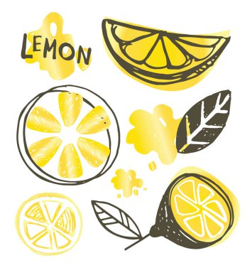 Çizilmiş doodle limon resim - limonata desen arka plan kumaş doku Tekstil el