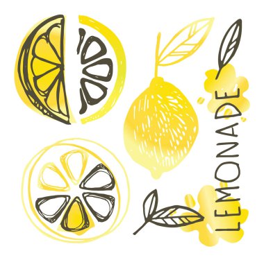 Çizilmiş doodle limon resim - limonata desen arka plan kumaş doku Tekstil el