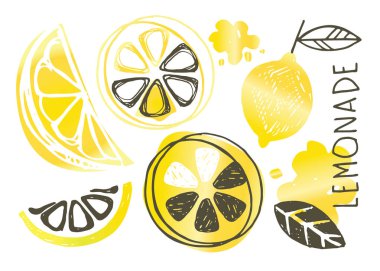 Çizilmiş doodle limon resim - limonata desen arka plan kumaş doku Tekstil el