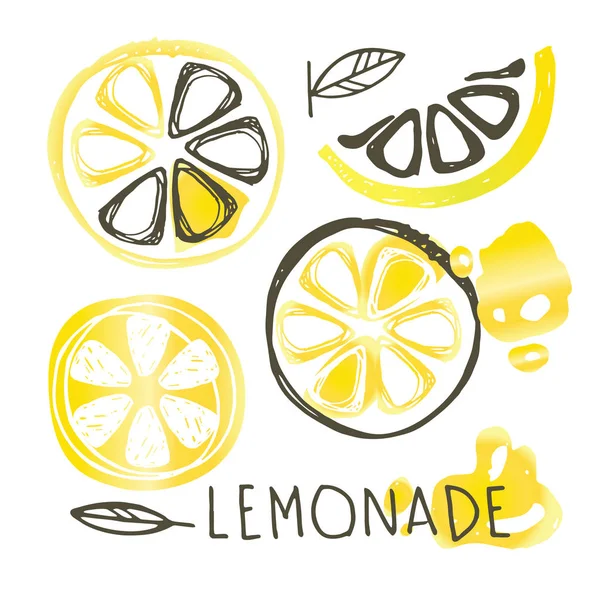 Doodle Desenhado Mão Arte Limão Fundo Padrão Limonada — Vetor de Stock