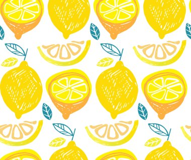 Çizilmiş doodle desen arka plan - narenciye limon kireç turuncu el