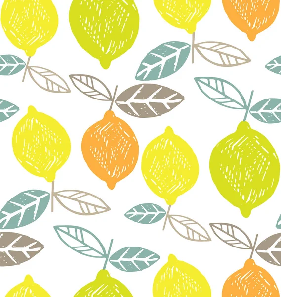 Hand Dras Doodle Mönster Bakgrund Citrus Citron Lime Apelsin — Stock vektor