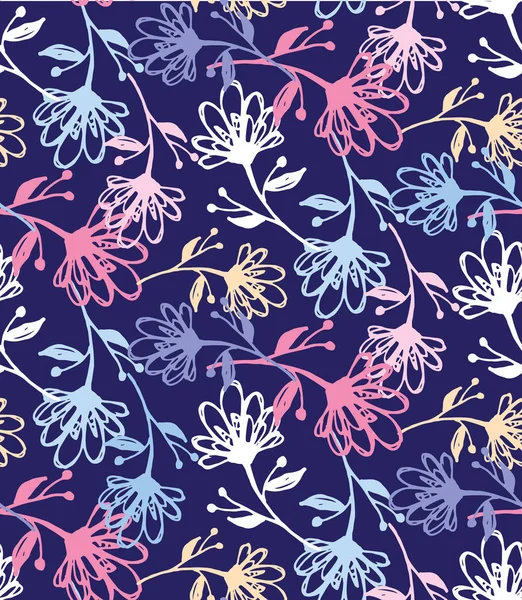 Elle Çizilmiş Doodle Çiçek Desenli Arka Plan Duvar Kağıdı Tekstil — Stok Vektör